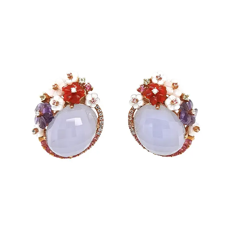 Gold-Ohrringe Halbedelsteine und Diamanten