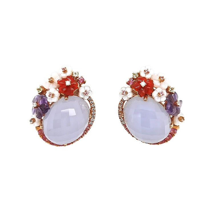 Gold-Ohrringe Halbedelsteine und Diamanten