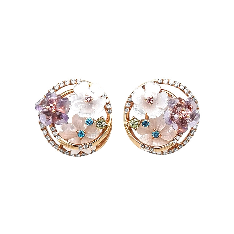 Gold-Ohrringe Halbedelsteine und Diamanten