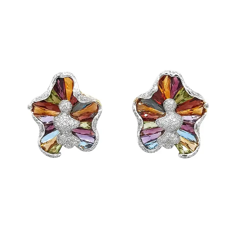 Gold-Ohrringe Halbedelsteine und Diamanten