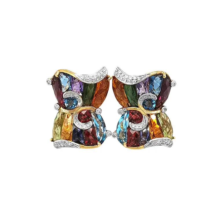 Gold-Ohrringe Halbedelsteine und Diamanten