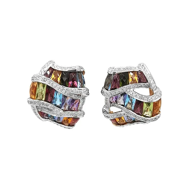 Gold-Ohrringe Halbedelsteine und Diamanten