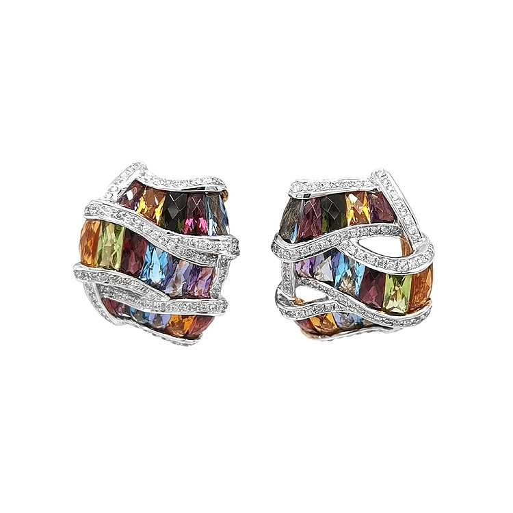 Gold-Ohrringe Halbedelsteine und Diamanten