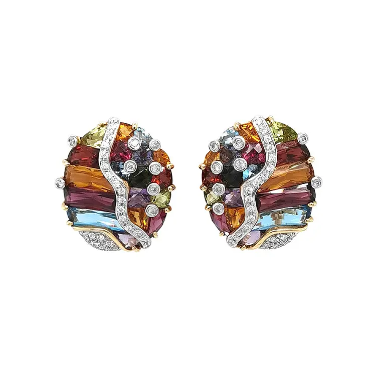 Gold-Ohrringe Halbedelsteine und Diamanten