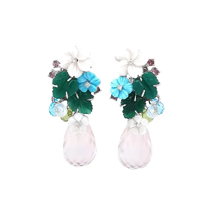 Gold-Ohrringe Halbedelsteine und Diamanten