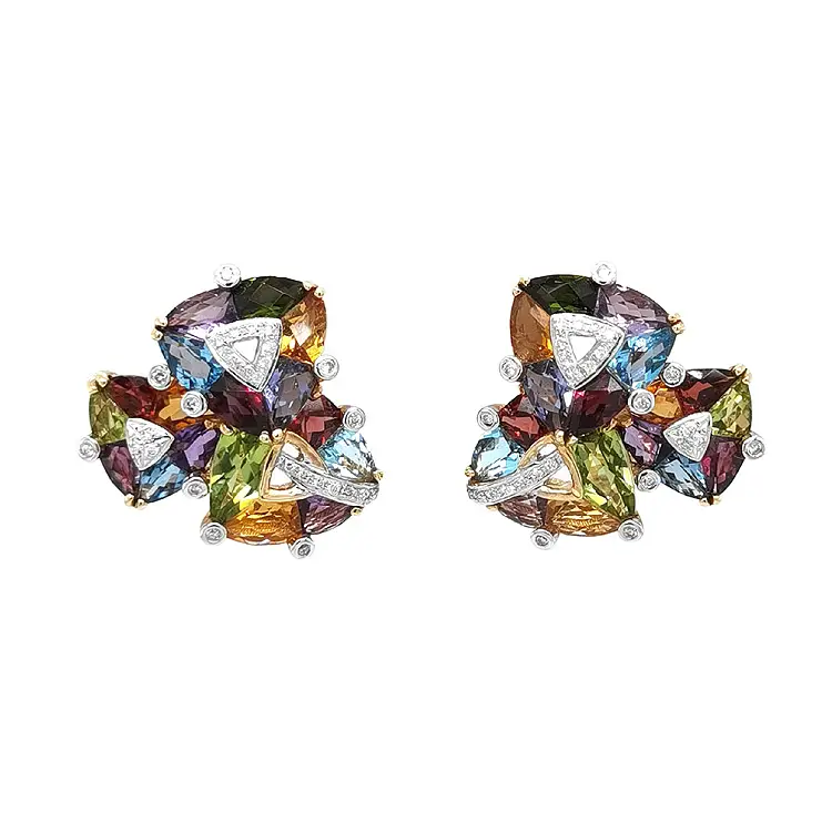 Gold-Ohrringe Halbedelsteine und Diamanten