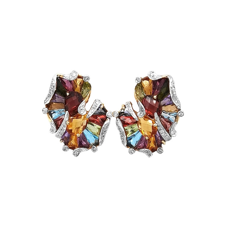 Gold-Ohrringe Halbedelsteine und Diamanten