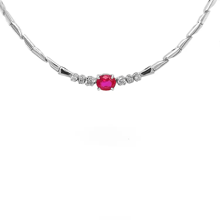 Goldhalskette mit Rubin und Diamanten