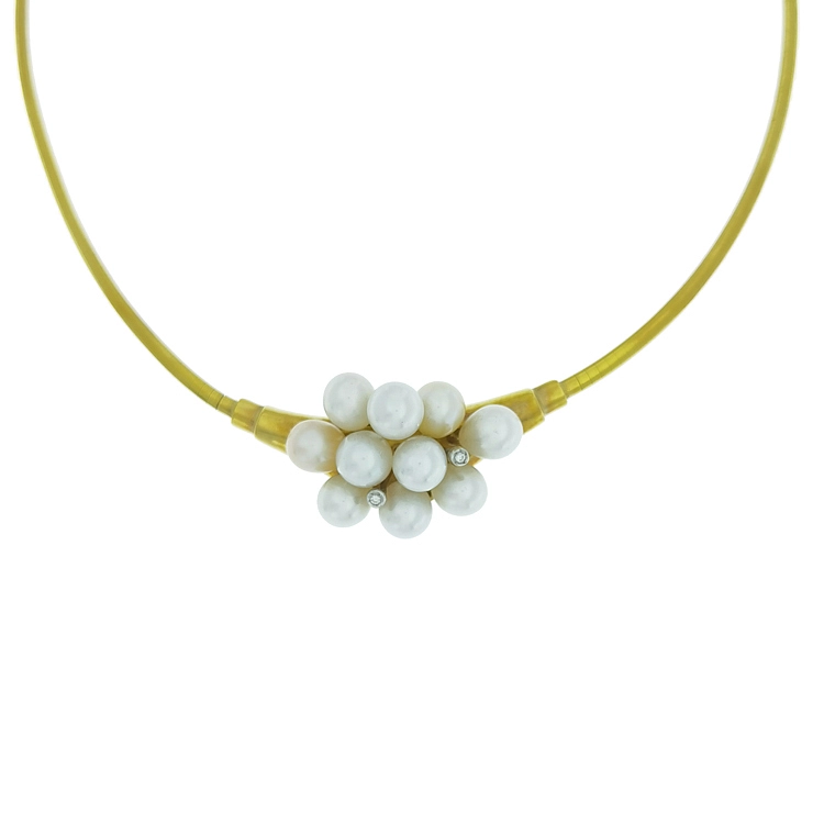Gold Halskette mit natürlichen Perlen und Diamanten