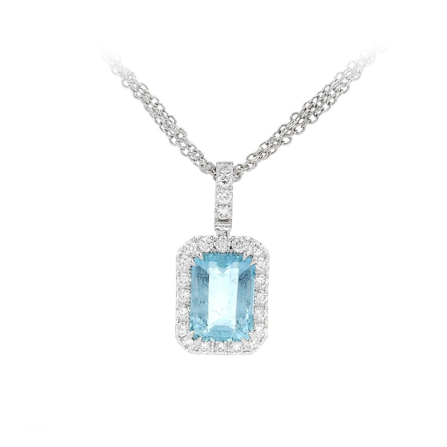 Elegante Halskette aus Weißgold mit Aquamarin und Diamanten