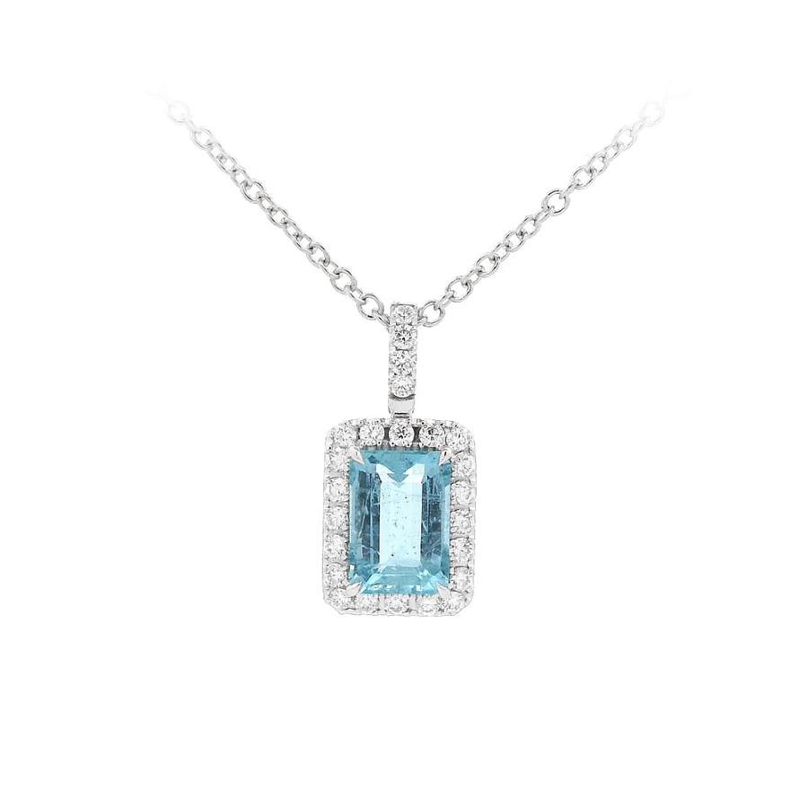 Exklusive Halskette mit Aquamarin, umgeben von Diamanten