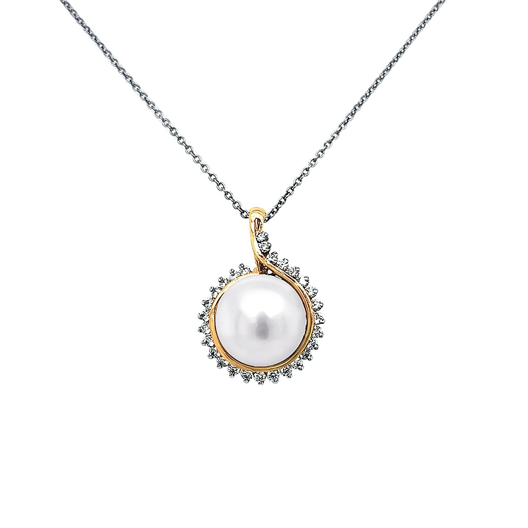 Gold-Anhänger mit Perle und Diamanten