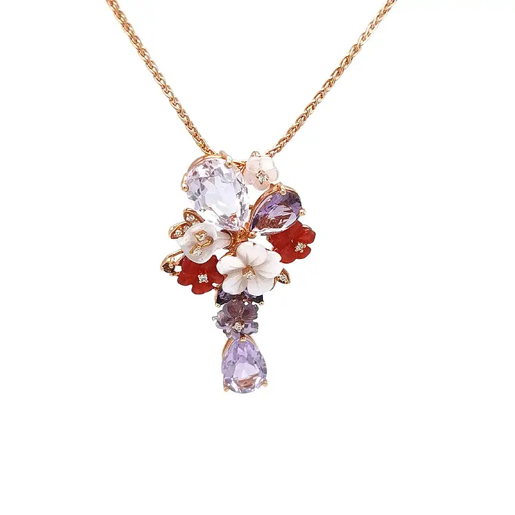 Gold-Anhänger Halbedelsteine und Diamanten