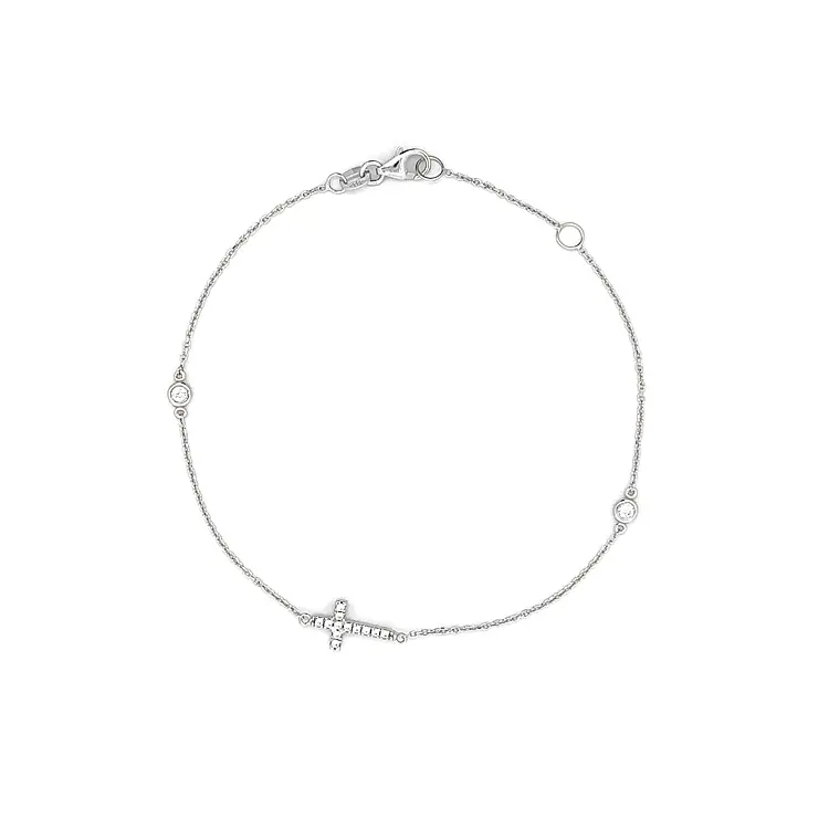 Armband mit Zirkonen mit Kreuz aus Weißgold