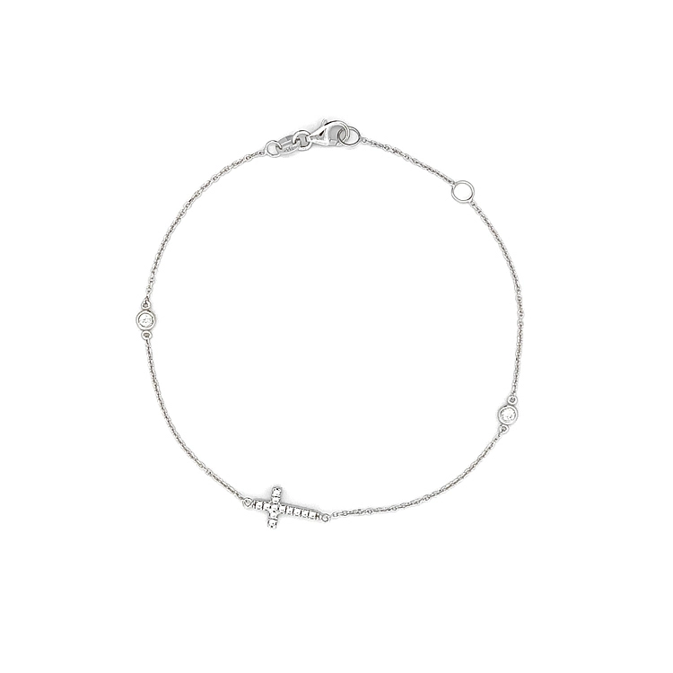 Armband mit Zirkonen mit Kreuz aus Weißgold
