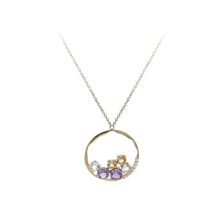 Gold-Halskette mit farbigen Steinen