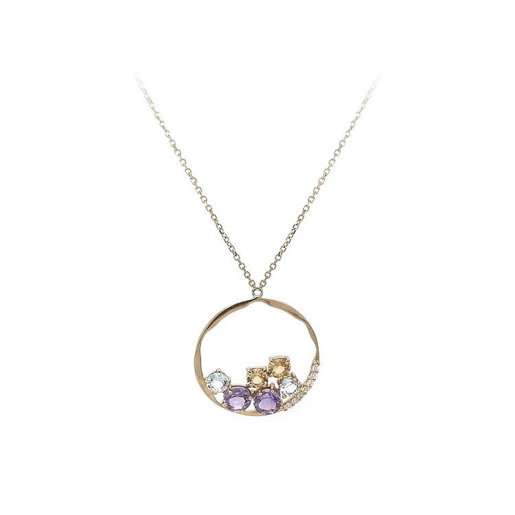 Gold-Halskette mit farbigen Steinen