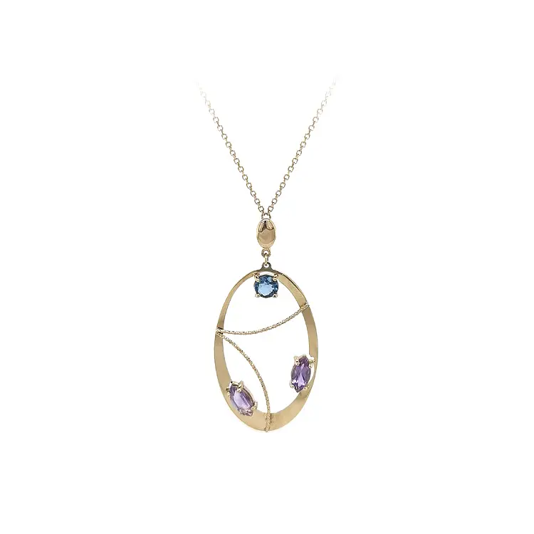 Gold-Halskette mit farbigen Steinen