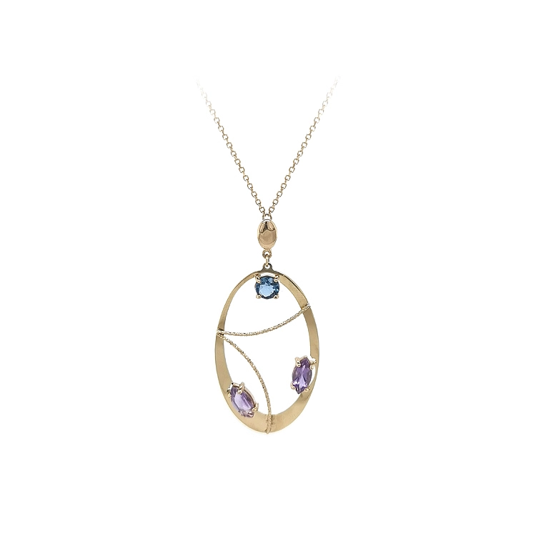 Gold-Halskette mit farbigen Steinen