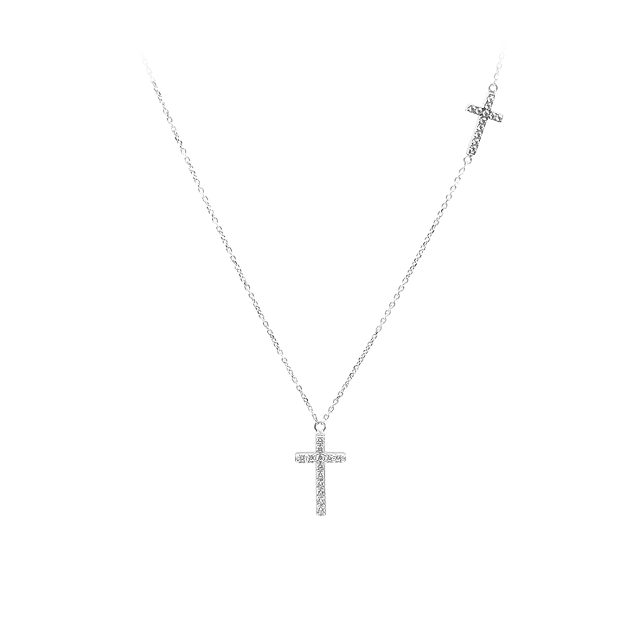 Halskette Kreuz mit Zirkonen aus Weißgold