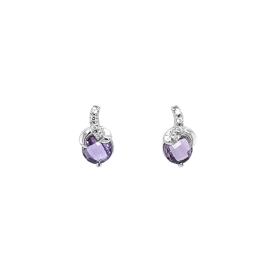 Goldohrringe mit lila Amethysten verziert