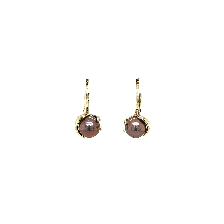 Goldohrringe mit brauner Perle