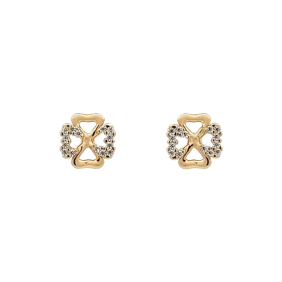 Gold Pecek Ohrringe Quatrefoil mit Zirkonias