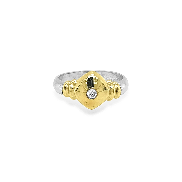 Goldring mit Zirkon aus kombiniertem Gold