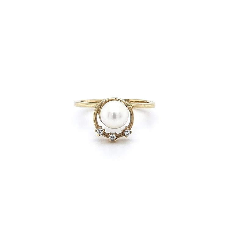 Goldring mit Perle und Zirkonen