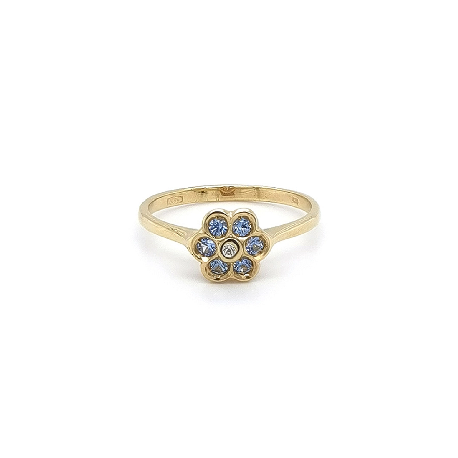 Goldring Blume mit blauem Topas