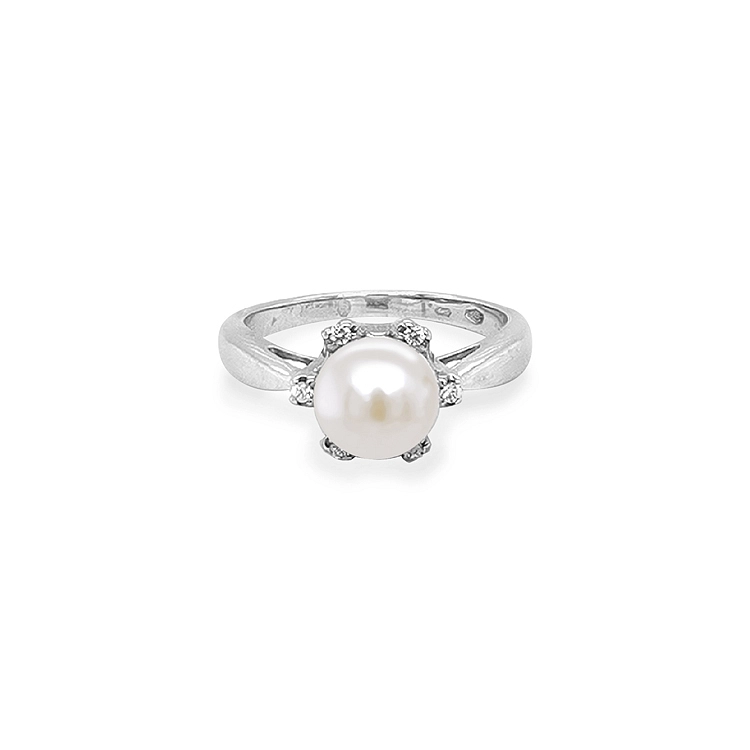 Goldring mit Perle und Zirkonen