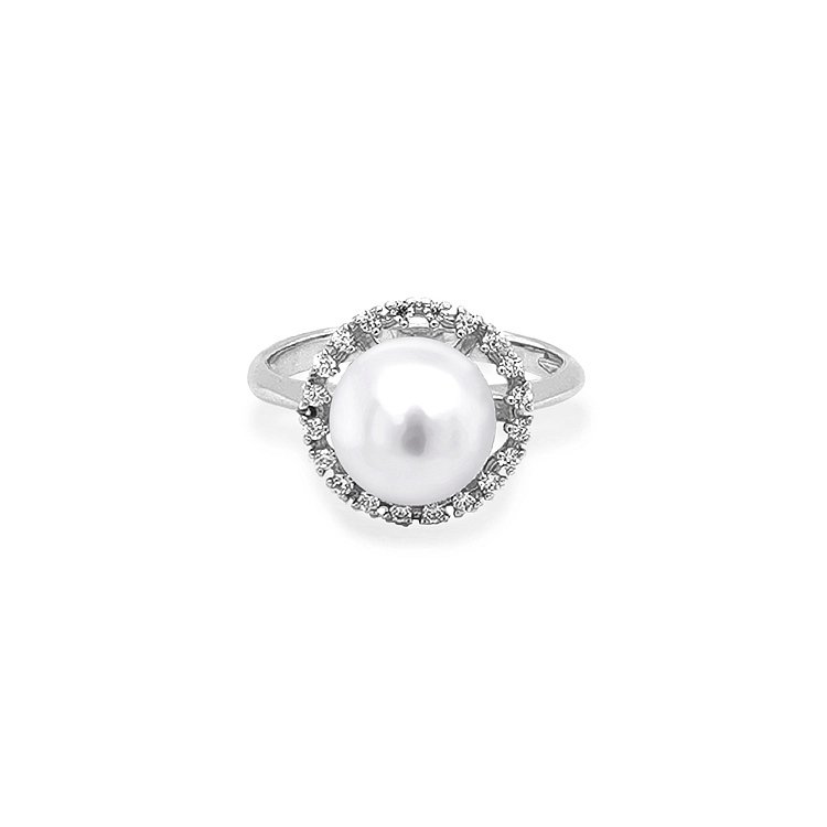 Goldring mit Perle und Zirkonen