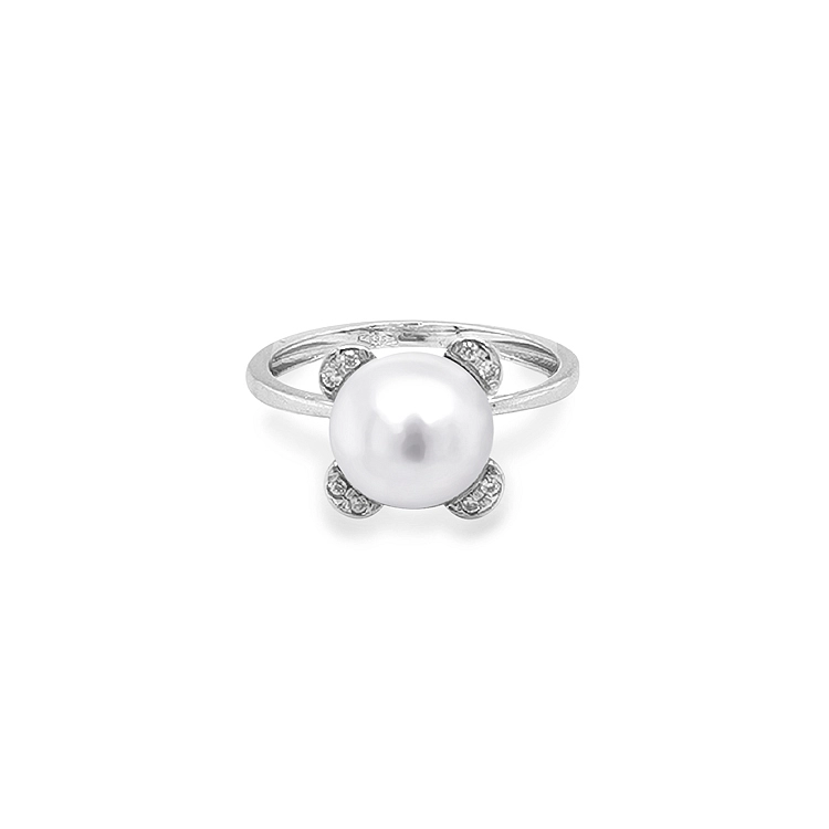 Goldring mit Perle und Zirkonen