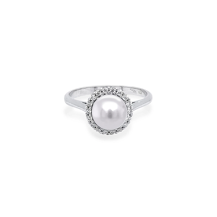 Goldring mit Perle und Zirkonen