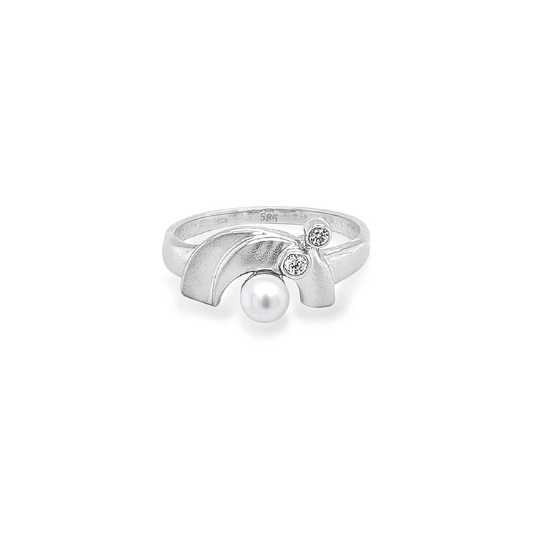 Goldring mit Perle und Zirkonen