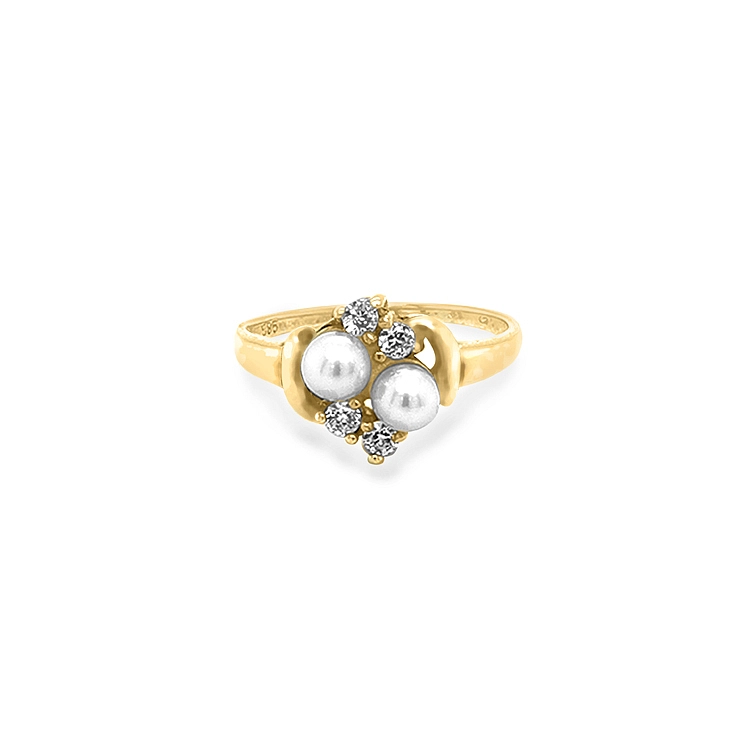 Goldring mit Zirkonen und Perlen