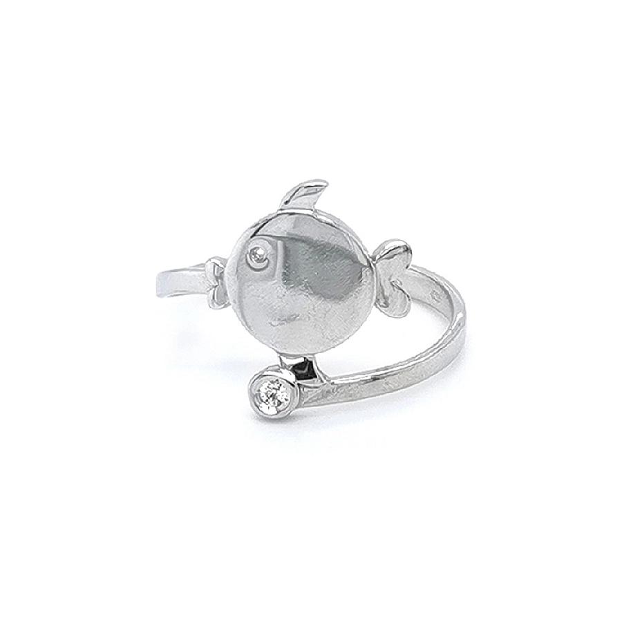 Ring Fisch mit Zirkonen aus Weißgold