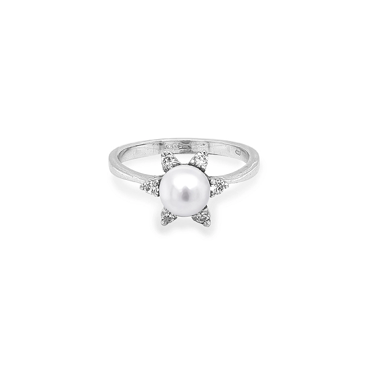 Goldring mit Perle und Zirkonen