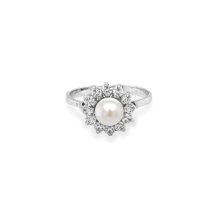 Goldring mit Perle und Zirkonen