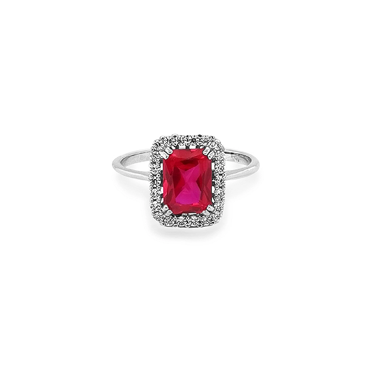 Exklusiver Weißgoldring mit Rubin und Zirkonia
