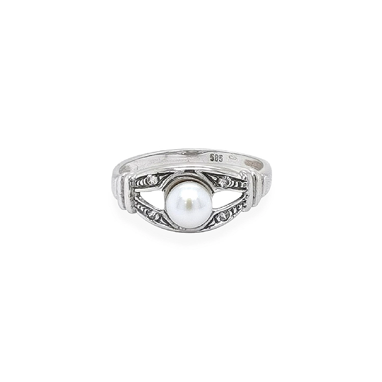 Goldring mit Perle und Zirkonen