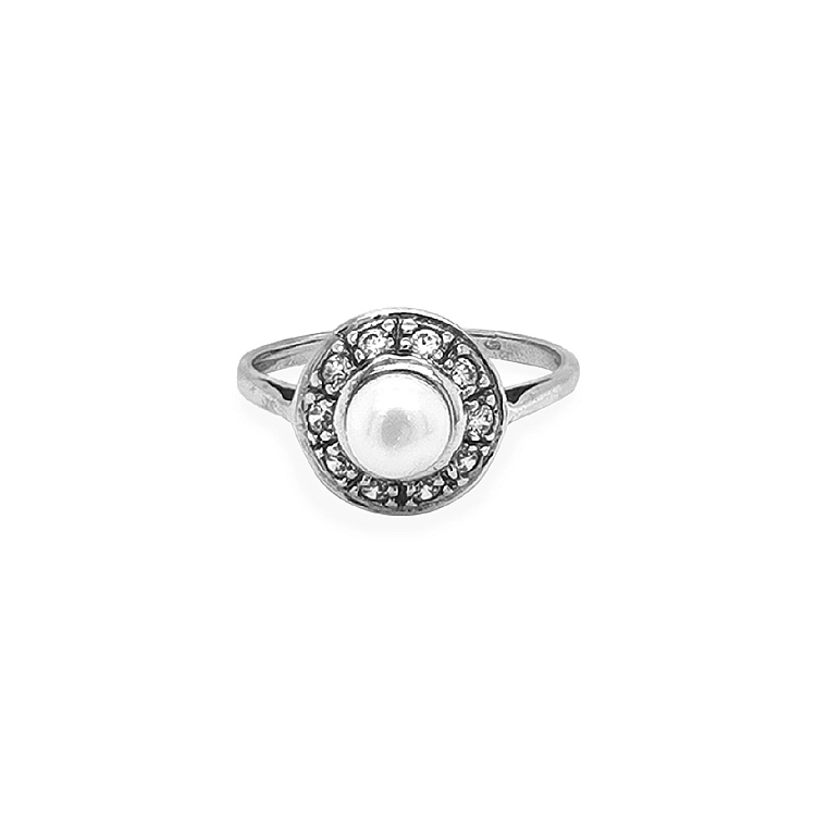 Goldring mit Perle und Zirkonen