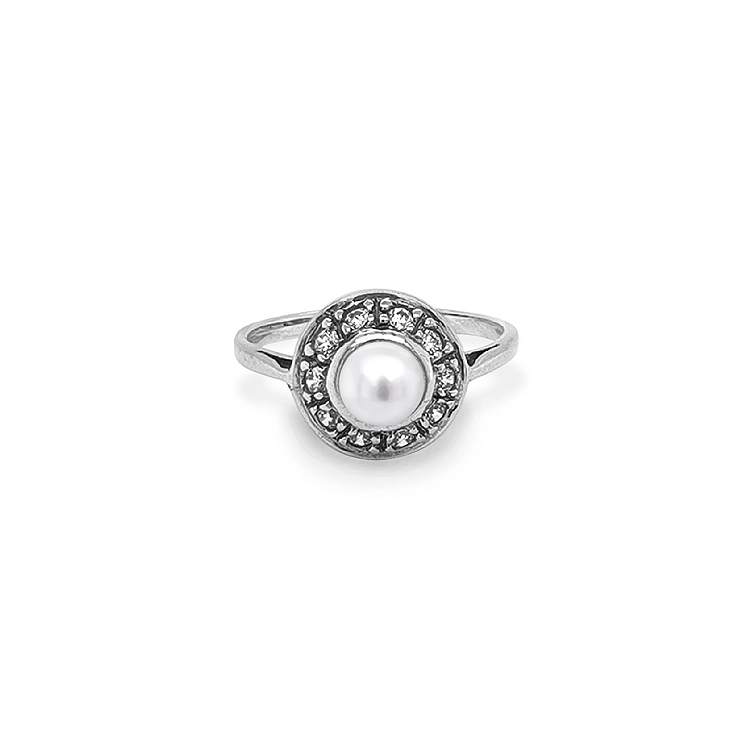 Goldring mit Perle und Zirkonen