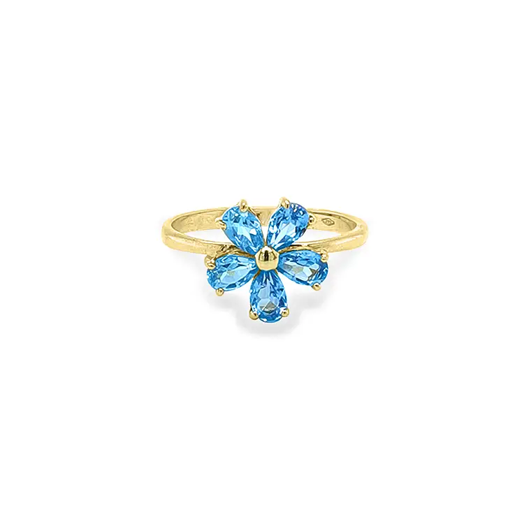 Goldring mit blauen Steinen Blume