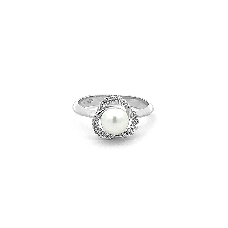 Goldring mit Perle und Zirkonen