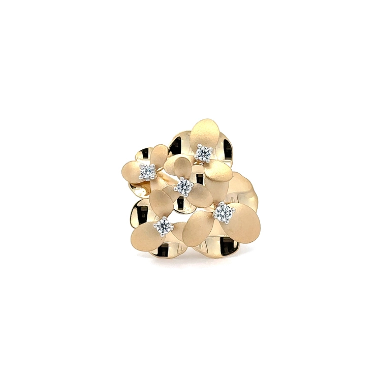 Blumenring aus Gelbgold mit feinem Zirkon-Glanz