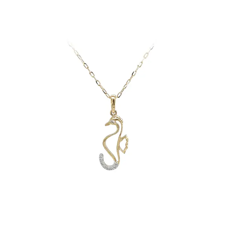 Gold-Anhänger Seepferdchen mit Zirkonen