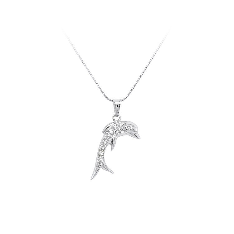 Anhänger Delphin mit Zirkonen aus Weißgold