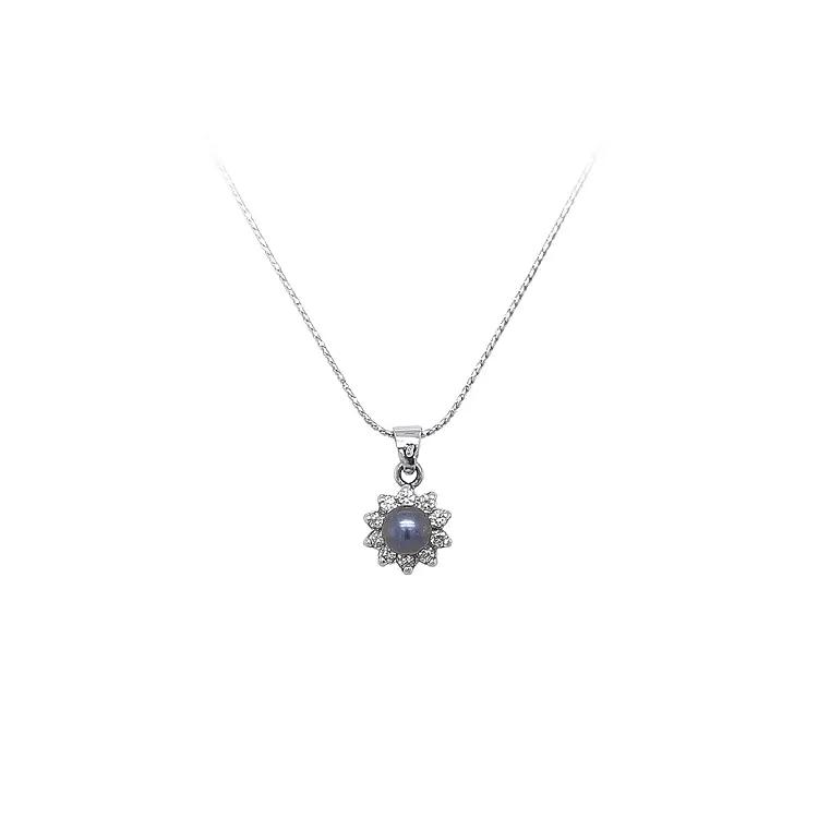 Anhänger mit Perle und Zirkonen Weißgold