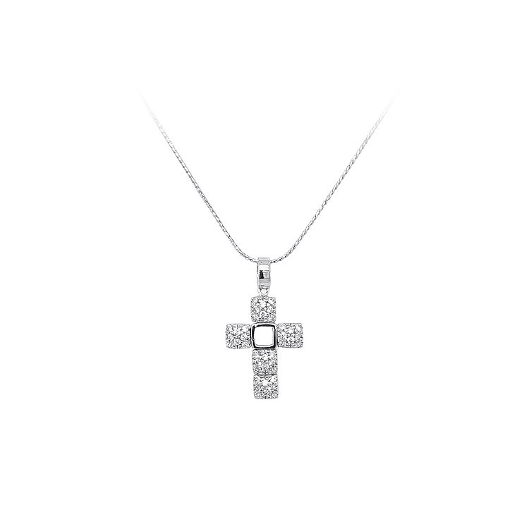 Anhänger Kreuz mit Zirkonen aus Weißgold
